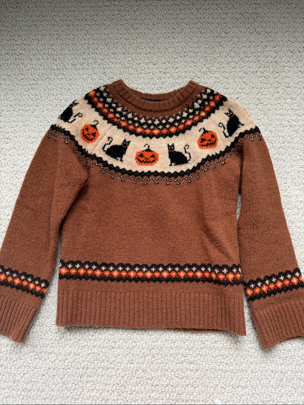 Kiel James Patrick Brown Fair Isle Pumpkin & Cat Kids Sweater